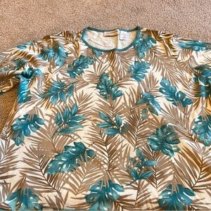 Alfred Dunner Teal and Beige Leaf Pattern Top